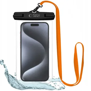 Wasserdichte Schutzhülle für Smartphone max. 6.9", Tech-Protect UWC7 Universal Waterproof Case, Schwarz und Orange