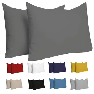 Dreamzie Kissenbezug 30x50 (Set mit 2) - 100% Jersey Baumwolle 150 g/qm Kissenbezüge -Anthrazit - Für Kissenbezug 50x30 cm - Kissenhülle - Resistent und Hypoallergen