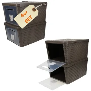 GarPet Aufbewahrungskorb 4x mit Deckel 31 x 40 x 21 cm braun