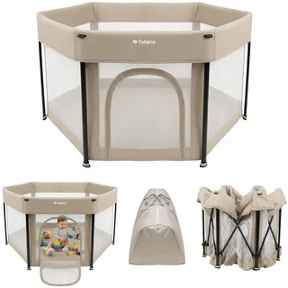 Baby Laufstall Krabbelgitter für Kleinkinder baby stabiler Laufgitterzelt mit atmungsaktivem Netz Laufgitter im Innen- und Außenbereich Playpen - Beige