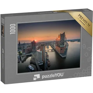 puzzleYOU: Puzzle 1000 Teile „Sonnenaufgang über Hamburg“ – aus der Puzzle-Kollektion Hamburg, Elbphilharmonie, Deutsche Städte