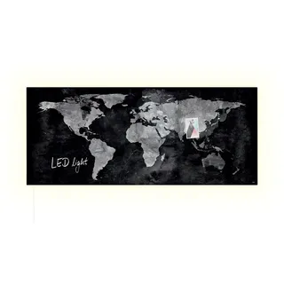 SIGEL GL410 Premium Glas-Magnettafel 130 x 55 cm mit LED-Beleuchtung, Design World-Map, hochglänzend, SGS geprüft, einfache Montage, incl. 3 starke Magnete, Artverum Weltkarte
