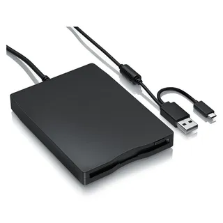 CSL Externes Diskettenlaufwerk 3,5 Zoll, 1,44 MB, Plug & Play, USB 2.0, USB-A, USB-C, Slimline Design, keine Treiber, Windows 10 11, 14x10x1,7 cm