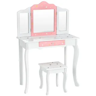 Goplus - 2 in 1 Kinder Schminktisch mit Hocker & abnehmbarem Spiegel, Kosmetiktisch mit Schublade, Gepolsterter