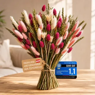 Trockenblumenstrauß handgebunden – Premium Trockenblumen für Wohnzimmer & Tischdeko – Natürliche getrocknete Blumen als Geschenk (Pink Whisper, L)