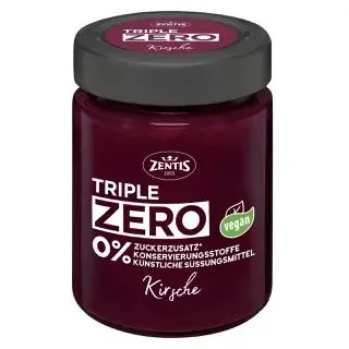Zentis Fruchtaufstrich Triple Zero, Kirsche, vegan, 75% Frucht, ohne Zuckerzusatz, im Glas, 185 g