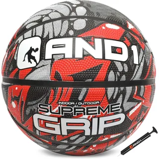 AND1 Supreme Grip Basketball: Offizielle reguläre Größe 7 (74,9 cm), Gummi, Tiefe Kanalkonstruktion, Streetball, hergestellt für Indoor-Outdoor-Basketballspiele
