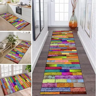 Teppich Läufer Flur Küche rutschfest waschbar Teppichläufer Lang Bunt Streifen 80X140CM Modern Design Meterware Korridor Tepiche Esszimmer Schlafzimmer Wohnzimmer Schmutzfangmatte Küchenteppich