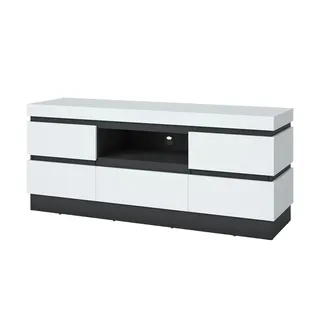 Die Möbelfundgrube Campania TV-Lowboard 161x68x45 cm Weiß Kunststoff/Spanplatte/Holzwerkstoff