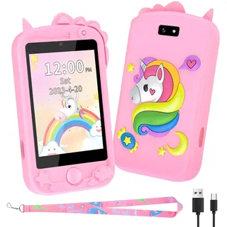 Kinder Handy, Kinder Kamera, Kinder Smartphone, Kinderhandy Spielzeug Mit Telefonkarte, Mit 28 Spiele Anruf SOS Kamera Musik Wecker. Einhorn-Geschenkspielzeug 3-9 Jahre Geschenke (Rosa)