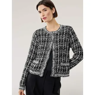 Walbusch Damen Tweed Strickjacke Black&White Weiß mehrfarbig