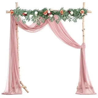 Surwin Hochzeit Vorhang Hochzeitsbogen, Elegant Chiffon Stoff Querbehang Deko Gardinen Vorhang Tüll Vorhänge Hochzeitsbögen für Fotografie Party Hochzeit Zeremonie (Rosa,75x550cm(18FT))