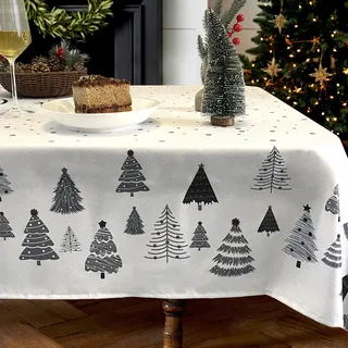 Zmorfiya Wasserabweisend Weihnachtstischdecke 140x200, Weihnachten Schneeflocke Tischdecke, Groß Tannenbaum Esstischdecke Abwaschbar Weihnachts Tischdecke Tischtuch, Grau Weiß mit Textur