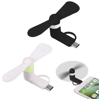 TUKNN Mini-Handy-Ventilator, Mini-Handy-Lüfter, USB Ventilator Klein Leise, 2-in-1-Lüfter für Android-Telefone/Type-C-Telefone, 2 Pcs(Schwarz, Weiß)