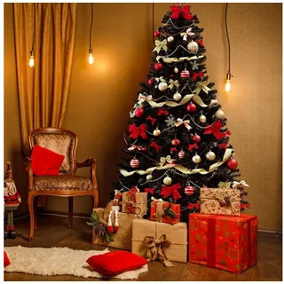 Salcar Künstlicher Weihnachtsbaum Schwarzer Weihnachtsbaum PVC Tannenbaum mit Ständer aus Metall, 180 cm mit 735 Spitzen, Zusammenklappbares Pop-up Aufzubauen