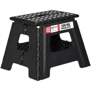 Relaxdays Klapphocker faltbar, Camping Hocker, Kinder Badhocker, bis 150 kg, Kunststoff, Hxbxt: 30 x 37 x 29 cm, schwarz
