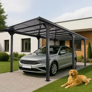 Mendler Alu-Carport HWC-O23, Autoüberdachung Garage Unterstand, 10cm-Gestell Polycarbonat-Dach Regenrinne, 3x6m - anthrazit