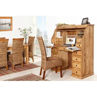1a Direktimport Großer Mexico Sekretär Schreibtisch, Pinie massiv, Landhaus, Homeoffice, Lamellen Rollo