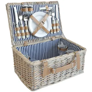 casa.pro Picknickkorb Lumparland Komplettset für 4 Personen 42 x 28 x 20 cm Weiß/Blau