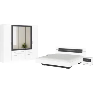 rauch Schlafzimmer-Set Komplettschlafzimmer Schlafzimmer BURANO mit Schrank in 3 Breiten, (Set, 4-tlg), Bett 180x200 cm und 2 Nachttischen MADE IN GERMANY grau|weiß
