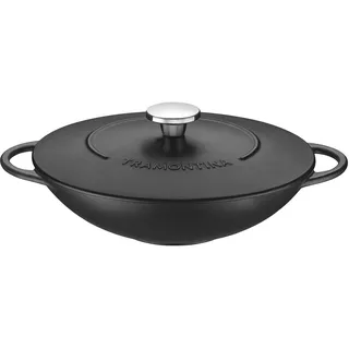 Tramontina TRENTO Wok aus Gusseisen mit Deckel, 5l, Durchmesser 32 cm (Gusseisen Antihaft, Wok Ø 32 cm - 5 L)