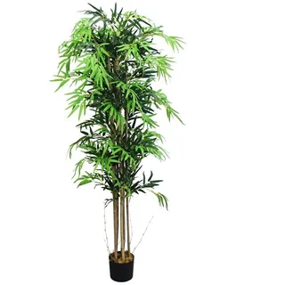 Decovego Kunstpflanze Kunstbaum Künstliche Pflanze mit Echtholz 180cm, Bambus Bambus-Strauch Bambusbaum Baum Bamboo