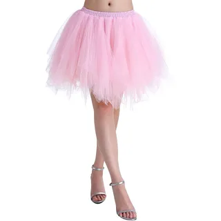 Karneval Erwachsene Damen 80's übergröße Tüllrock Tütü Röcke Tüll Petticoat Tutu Rosa - 46-54