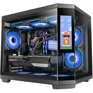 Mars Gaming MC-3TCORELCDM Micro-ATX Gaming-Gehäuse, anpassbarer 7,2" IPS-Bildschirm, dreifaches gehärtetes Glas, Doppelkammerstruktur, Unterstützung für Flüssigkeitskühlung bis 360mm, Schwarz
