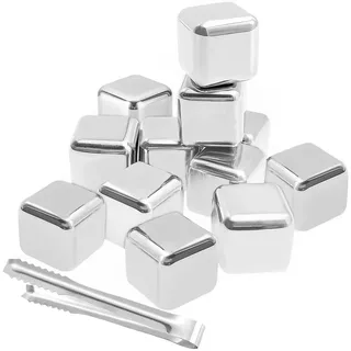 Xpieoyrm 12 stück Whisky Steine Edelstahl Set, 304 Eiswürfel Wiederverwendbar, Whiskysteine, Edelstahl-Kühlsteine mit Clip, Eiswürfel Metall für Whisky, Wein, Saft oder andere Getränke