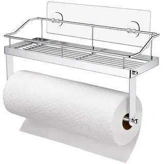 Rollenhalter Küchenrollenhalter mit Regal Wandrollenhalter für Küchenkrepp Ohne Bohren und Gewürzregal mit Klebehalterung Edelstahl Küchenrollenspender Papierrollenhalter Badezimmer Aufbewahrung
