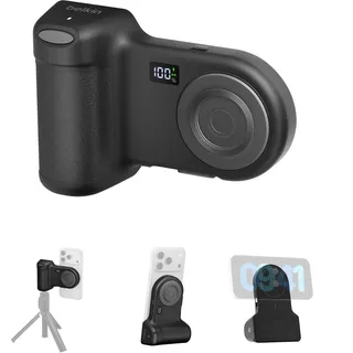 Belkin Stage PowerGrip, Magnetischer Kameragriff mit Ladefunktion, Halter mit Powerbank 9300mAh und Einziehbarem USB-C-Kabel, Bluetooth, Aufsatz für Stativ, LCD-Display, Handyladegerät iPhone, Pixel