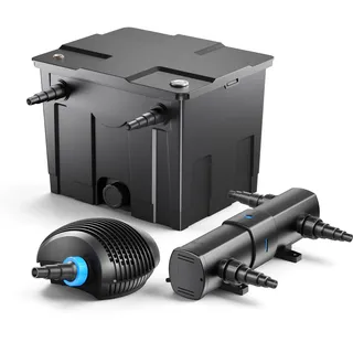 Wiltec Sunsun Komplettset: Cbf-350 Teichfilter bis 12000 L Teichfilteranlage als Durchlauffilter, Ctf-3800 Supereco Teichpumpe 3600l/h 20w, Cuv-218 Teichklärer Uvc Klärer mit 18w