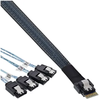 InLine Slim SAS Kabel, SFF-8654 4i zu 4x SATA 7-pin, 12Gb/s, 0,5m