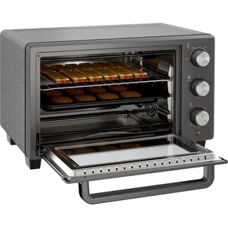 HOMCOM Minibackofen 21L 1400W 60 Min. Timer, Kleinbackofen mit 100 °C-230 °C einstellbar Temperatur Garzeit, Mini Ofen mit Backblech, Drahtgestell, Tischofen aus Edelstahl, Grau   Aosom