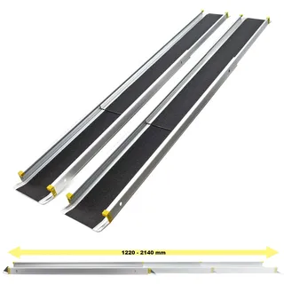 XPOtool Wiltec 2x Alu Teleskop-rampe 270 kg 121,5-213,5 cm mit Antirutsch-belag & seitlich erhöhten Schienen, Rollstuhlrampe