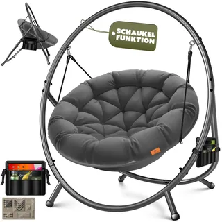 Kesser KESSER® Hängesessel mit Gestell BALI Hängeschaukel Hängestuhl bis 150kg für Indoor und Outdoor + Kissen & Seitentasche Hängekorb Stahlgestell & Schaumstoff Sitzpolster ideal für Wohnzimmer & Garten