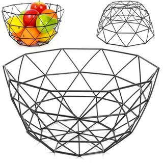 LA CUTE Obstschale Geometrischer Obstkorb Metall Schwarz Modern Dekorativ., (Dekorativer Obstkorb aus Metall für stilvolle Aufbewahrung), Stilvoller Obstkorb aus Metall in modernem, geometrischem Design. schwarz