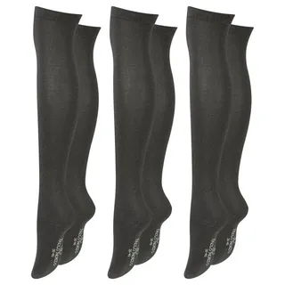 Paolo Renzo Damen Baumwoll Overknees mit Anti-Rutsch-Bund 3 Paar - Größe 36/41 - Dunkelgrau