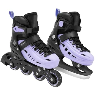 SPOKEY 4ONE Set 4in1 Inliner/Rollschuhe/Triskates/Schlittschuhe VERSTELLBAR | für Kinder und Jugendliche | Inlineskates umbaubar zu Rollschuhe | Größen: 29-33, 34-38, 39-43 (Violett, 29-33)