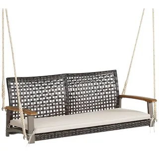 COSTWAY Hollywoodschaukel, 2-Sitzer, Schaukelbank Rattan mit Kissen, 360kg braun