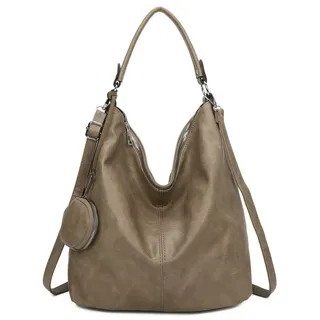 ITALYSHOP24 Schultertasche XXL DAMEN TASCHE SHOPPER Hobo Cross Bag Reisetasche Umhängetasche, LEDER OPTIK, große Tasche für Sport Schule Reise Freizeit Urlaub beige