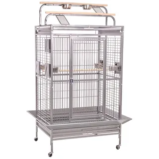 Montana Cages Vogelkäfig Vogelvoliere Papageienkäfig Hacienda Play, kleine- & mittelgroße Papageien, Platinum, ca. 91 x 71 x 181cm grau