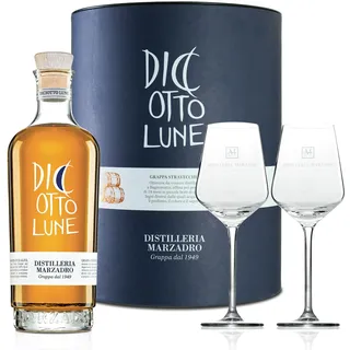 Marzadro Le Diciotto Lune – Exklusives Grappa-Geschenkset mit 2 Harmony Gläsern (1 x 0,5 l)