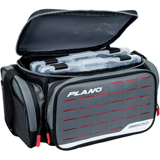 Plano Weekend Series 3600 Angelkoffer, Medium, Grauer Stoff, inklusive 2 Aufbewahrungsboxen für Angelköder und Köder, hochwertige, weiche Angelaufbewahrung