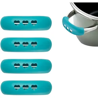 4PCS Hitzebeständig Assist Griff Klemmgriff Topfgriff Ohrhülle, rutschfeste Topfgriffhülle aus Weichem Kunststoff, Topfgriff Hitzeschutz, Küchenhelfer Pfannenschutz in Blau Leicht Zu Reinigen