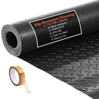 Vevor Garagenbodenmatte, 1200x2100 mm Antirutschmatte, Meterware, 2,2 mm dicke PVC-Noppenmatte, Bodenschutzmatte mit doppelseitigem Klebeband, für Lager, Fitnessstudios, Anhänger, Schwarz