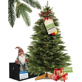 PFLANZWERK® Premium KÜNSTLICHER Weihnachtsbaum NORDMANNTANNE mit Christbaum Holzständer 220cm - TESTSIEGER - NACHHALTIG - GARANTIE - Tannenbaum mit naturgetreuen Nadeln und Zweigen ohne Beleuchtung