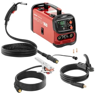 Stamos Welding Group Elektroschweißgerät Fülldraht Schweißgerät 130 A FLUX WIG Liftarc MMA digitales Bedienfeld rot