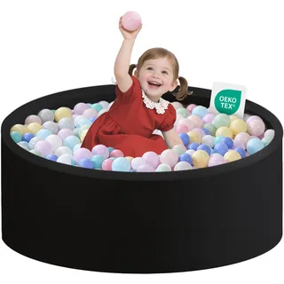 Zedachica Bällebad Baby 90Cmx30Cm Schaumstoff Bällebad Kinder Rund ab 1 Jahr Baby Bällepool für Innen und Außenbereich Mädchen und Jungen, (Schwarz, Ohne Bälle)
