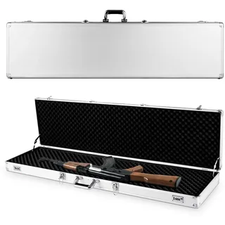 SOARS Alu Waffenkoffer verschließbar, Gewehrkoffer mit Zahlenschloss & Vorhängeschloss & Rasterschaumstoff, Pistolenkoffer Alukoffer Pistolenkoffer (Silber)